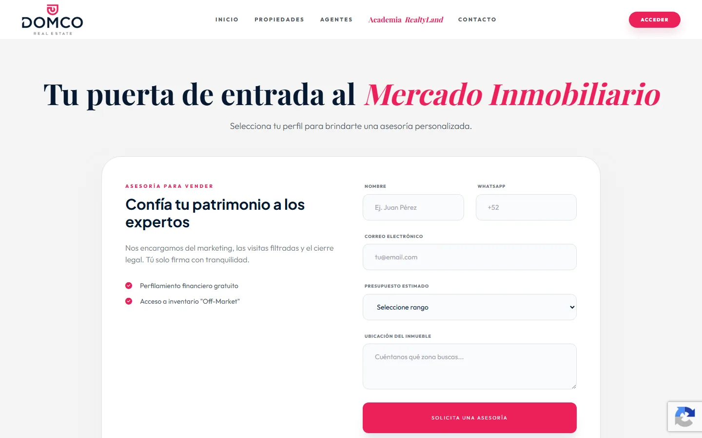 Formulario de contacto de Domco